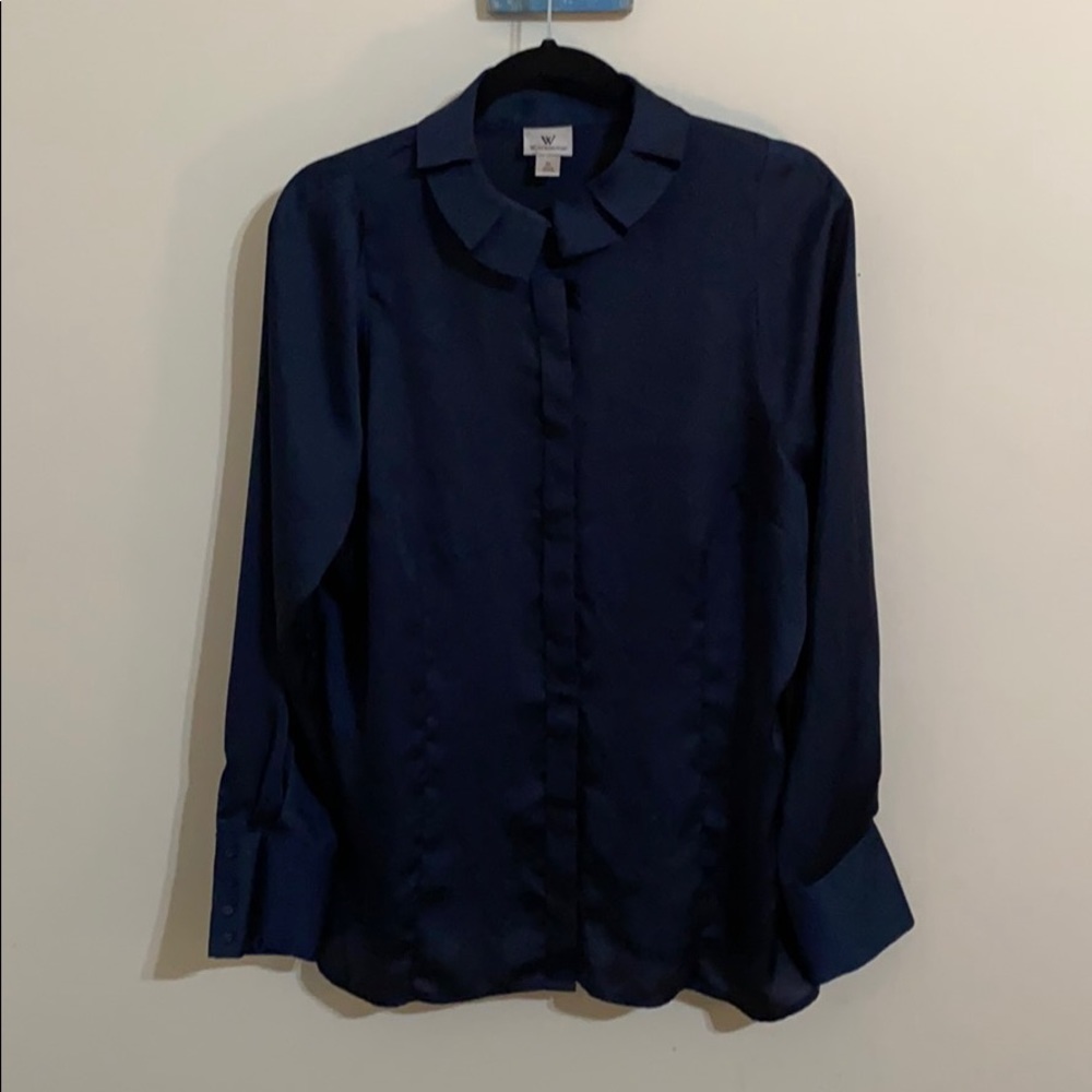 Royal Blue Satin Scalloped Collar Dress Shirt
